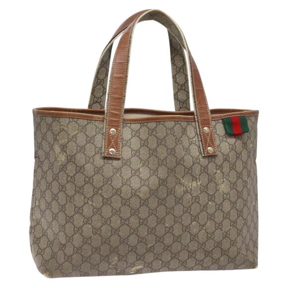 GUCCI GG Supreme Web Sherry Line Tote Bag Pvc Beige Red - Picture 1 of 16